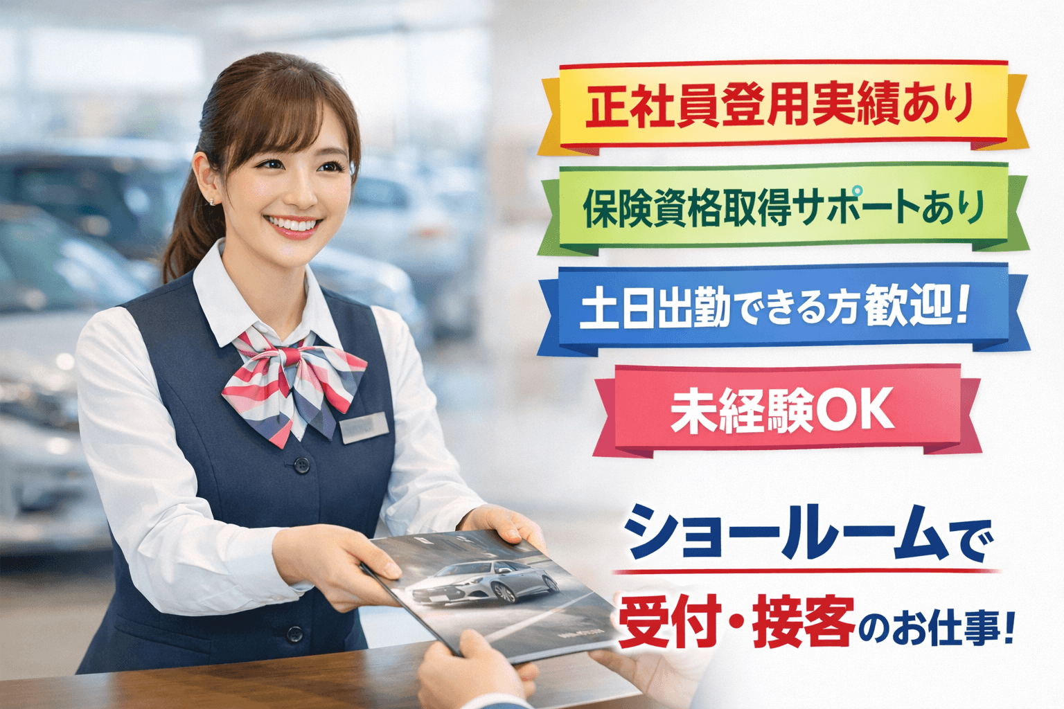 クルマの知識が無くとも問題ありません。先輩スタッフが丁寧にサポートします!